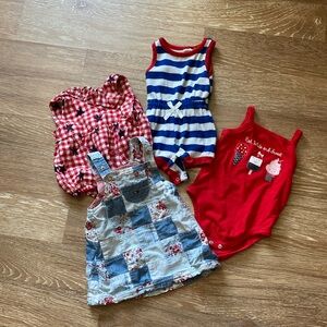 Baby girl red white and blue outfits, set of 4, size 3/6mo and 6mo